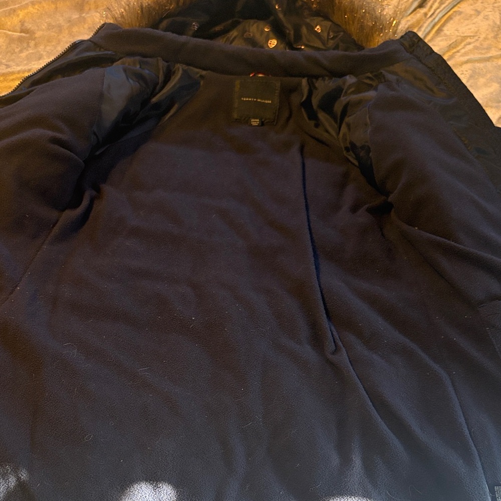 Tommy Hilfiger Navy Puffer Jacket with Fur Hood